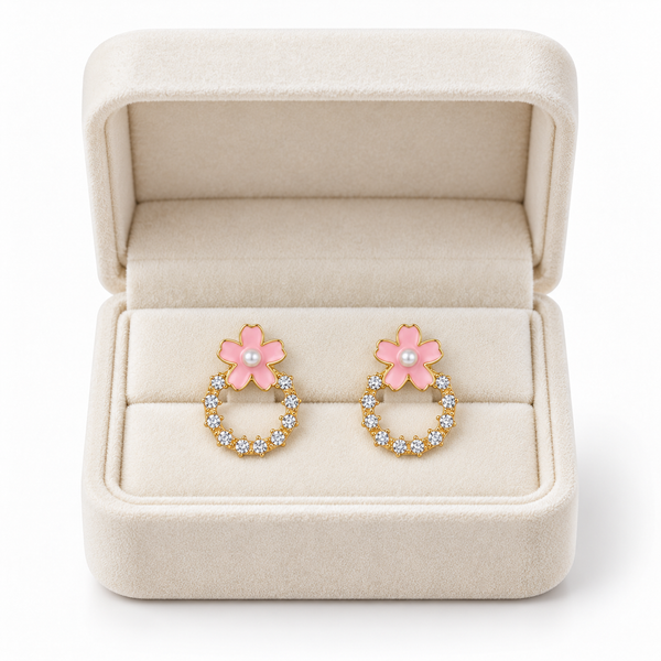 Pink Bloom Circle Earrings