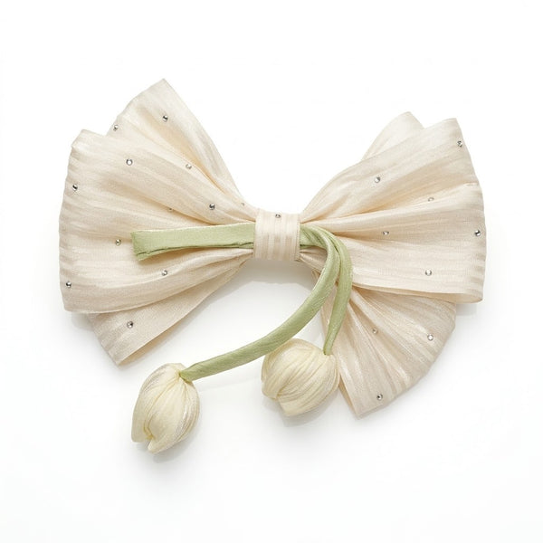 Close-up of the Dangle Tulip Hair Bow Clips showing tulip motif