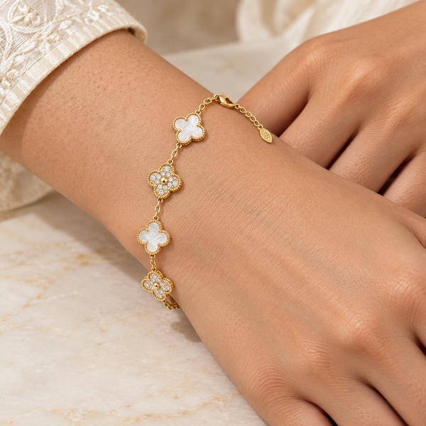 White Crystal Alt Clover Bracelet