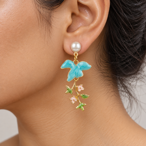 Pearl Floral Blue Earrings