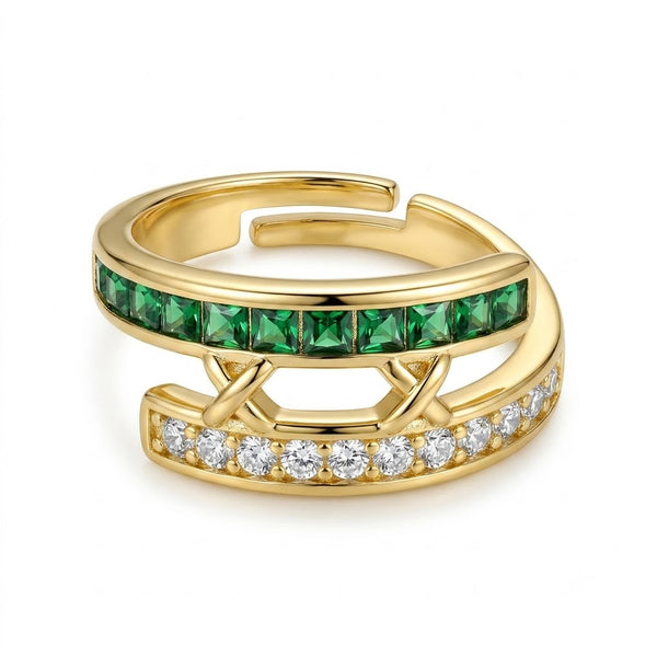 Emerald Spiral Studded Cross Ring