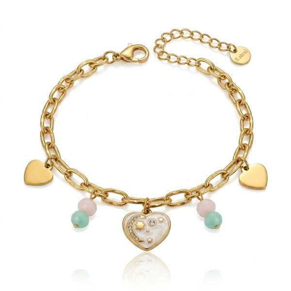 White Heart Charms Bracelet