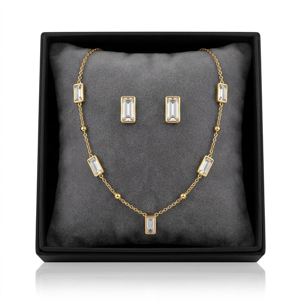 Rectangle charms necklace with Earrings