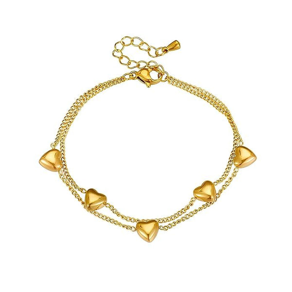 Gold Heart Beads Chain Bracelet