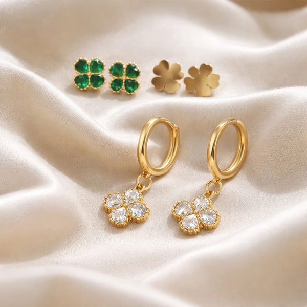 Crystal clover earring set