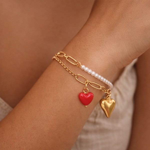 Red Gold Heart Pearl chain bracelet