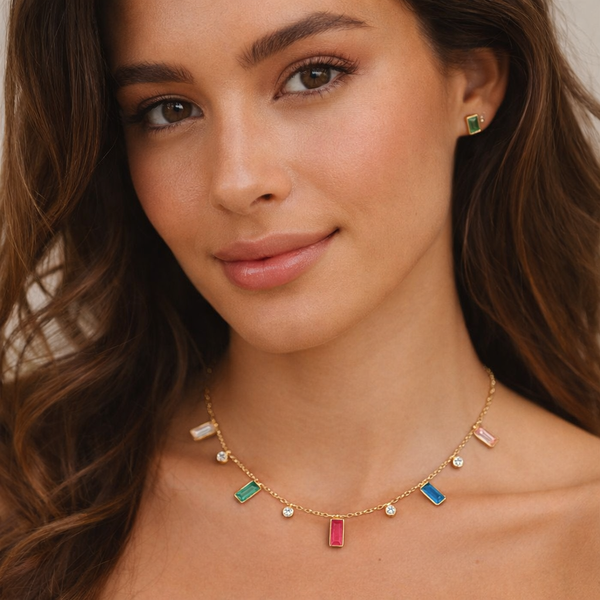 Rainbow Long Charm Necklace and Earrings