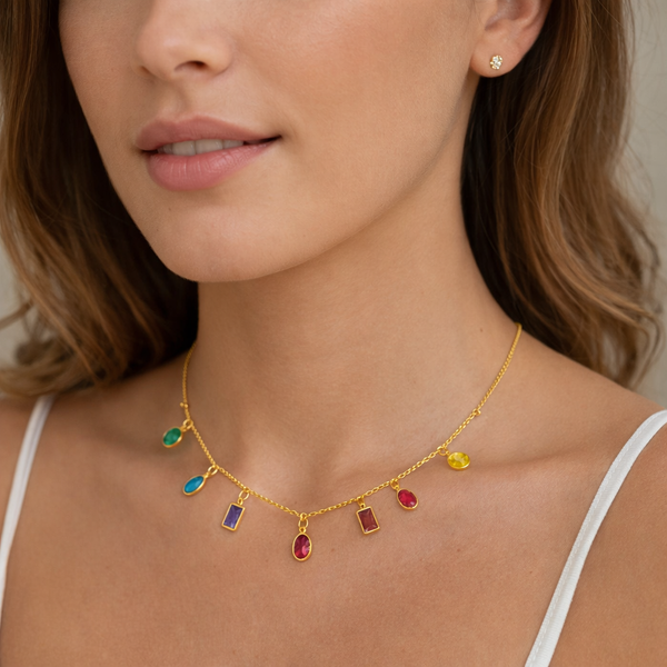 Rainbow Multi Crystal Necklace