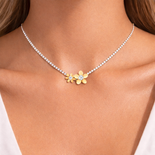 Gold flower rhinestone chain necklace