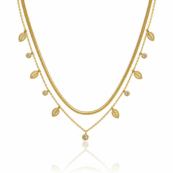 Dual Layer White Crystal Leaf Necklace
