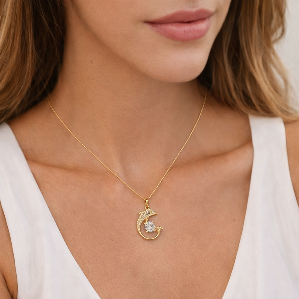 Dolphin around crystal Necklace