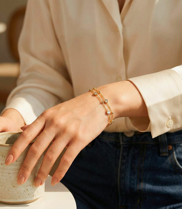 Double Layer Stone Stud Bracelet