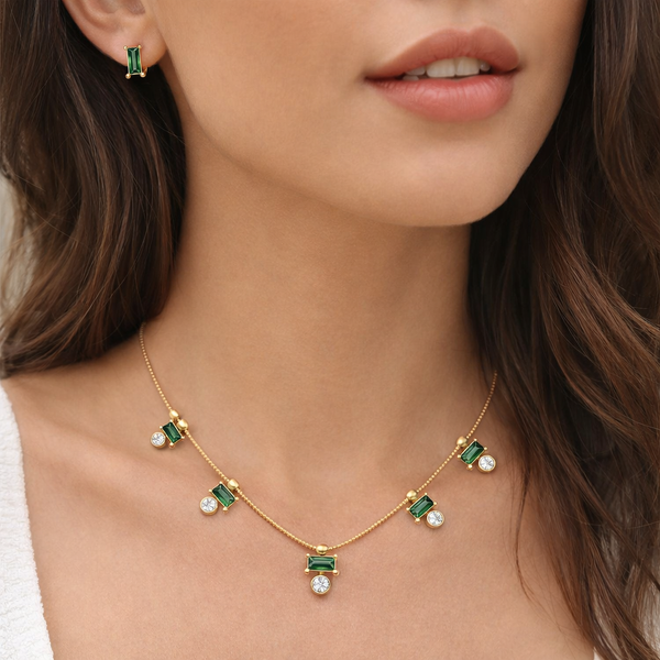 Emerald Ellie Necklace with Earrings