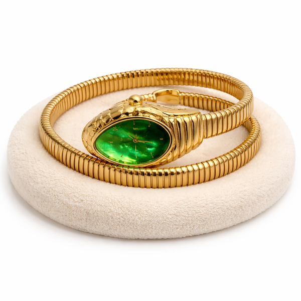 Serpenti d’Or – Green Snake Head Bangle Watch