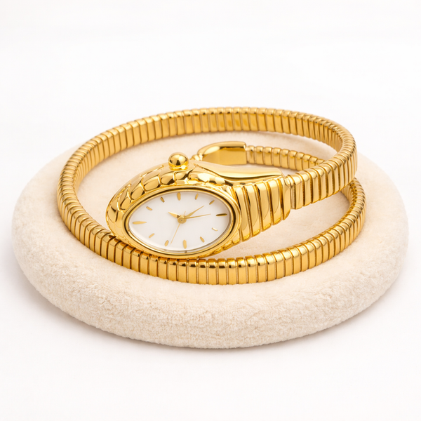 Serpenti d’Or – White Snake Head Bangle Watch
