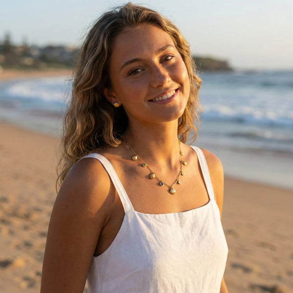 Rainbow Stone Shell Necklace with Earrings