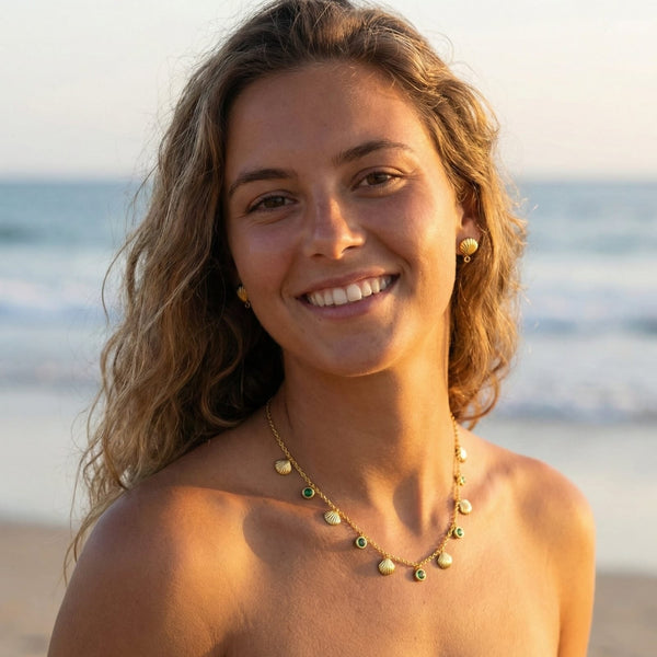 Shell Stone Necklace with Earrings