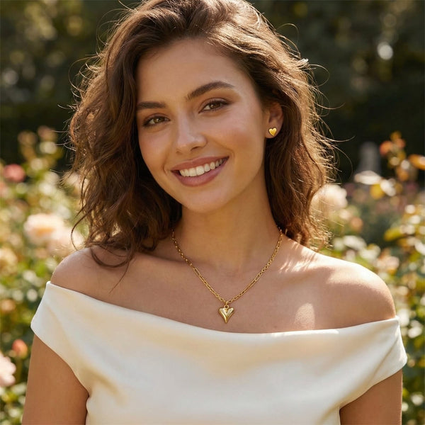 Chunky Chain Heart Necklace with Earrings