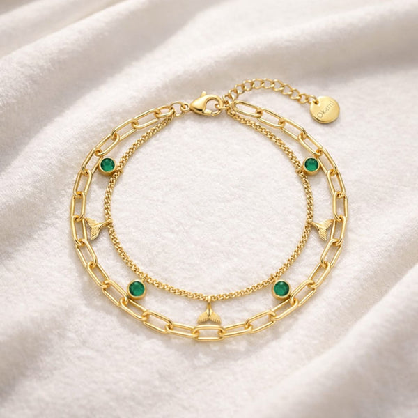 Dual chain emerald fin Bracelet