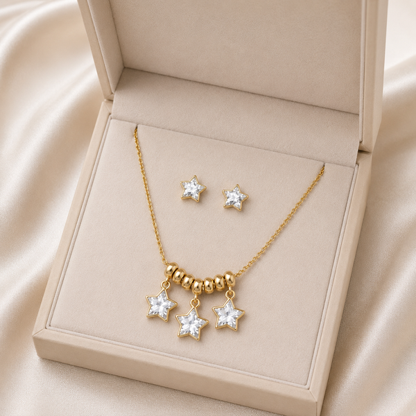 Crystal Star Charm Necklace with Earrings