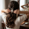 Rhinestone Studded Teddy Hair Pin hair clip worn on model – styled for women