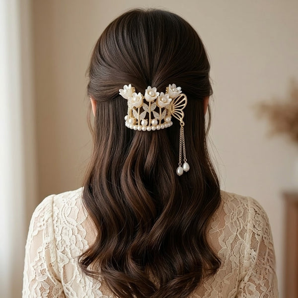 Embellished White Tulip Hair Claw hair claw clip – alternate angle