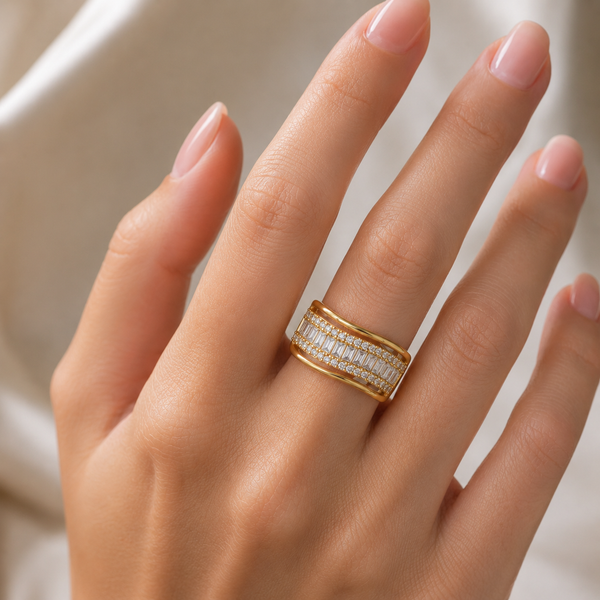 Studded Wave Band Ring