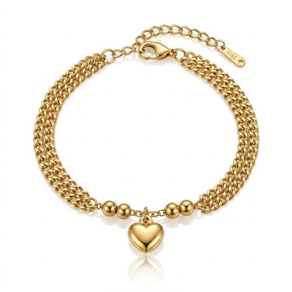 Gold Heart Dual Chain Bracelet