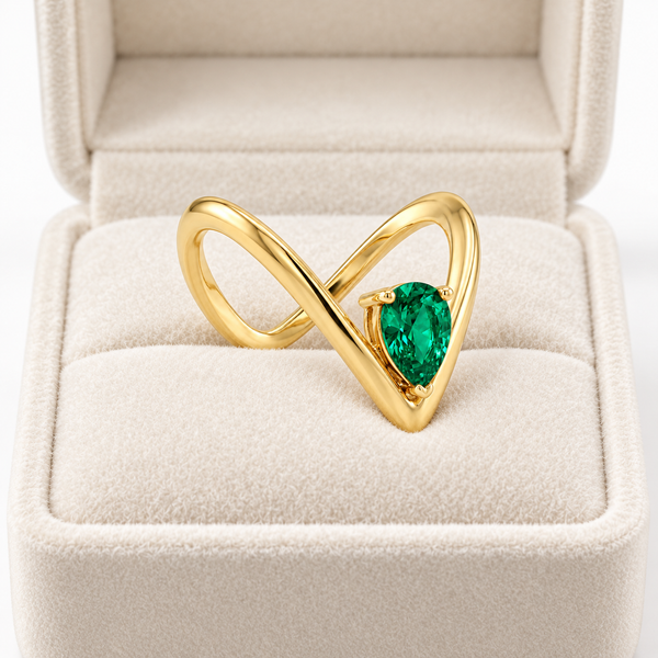 Emerald Drop V Ring