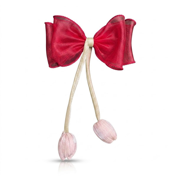 Organza Tulip Bud Tassel Bow Clip