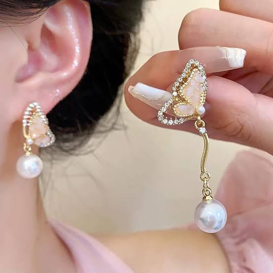 Half Butterfly crystal Pink Earrings