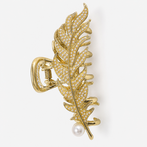 Gold Pearly Leaf Hair Clip – Gold gold plated hair barrette for women by Fix My Hairs