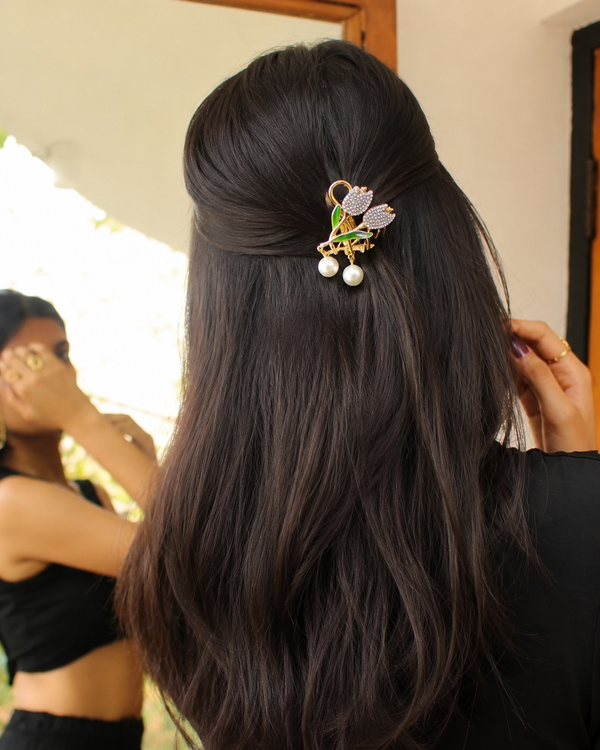 Studded Tulip Pearl Hair Clip hair barrette – alternate angle