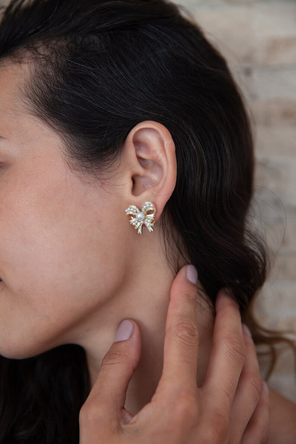 Mini Bow Pearl Earrings