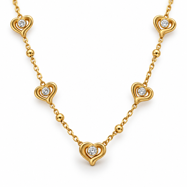 Curve Heart Studded Necklace with Earrings