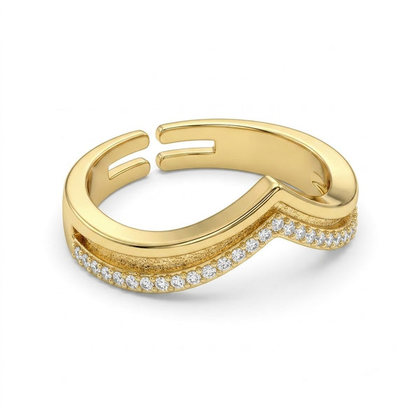 Solid Gold Studded V Ring