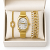 WHITE DIAL ROYALE GOLD ANALOG WATCH STACK