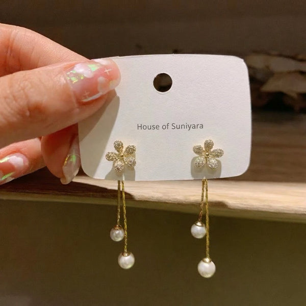 Flower Pearl Drop Earring