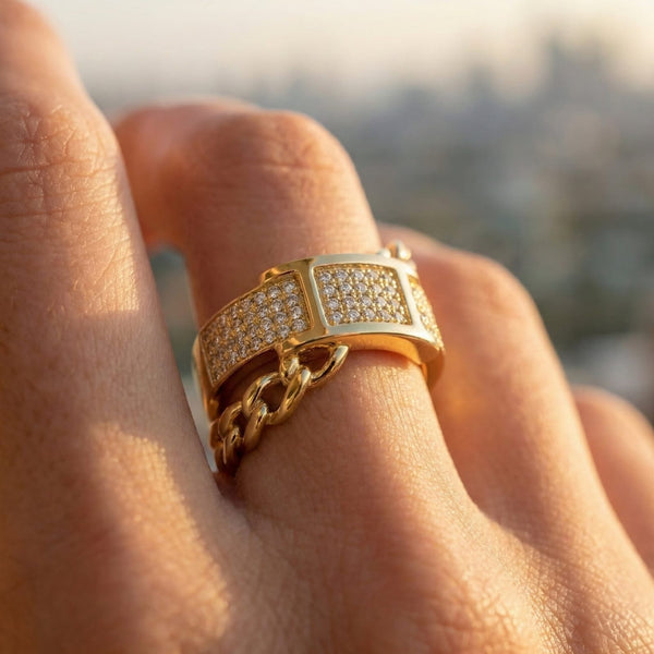 Belt shape studded Ring