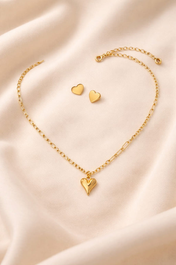 Chunky Chain Heart Necklace with Earrings