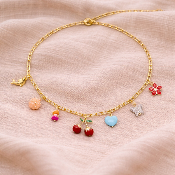 Strawberry Dolphin Charm Necklace