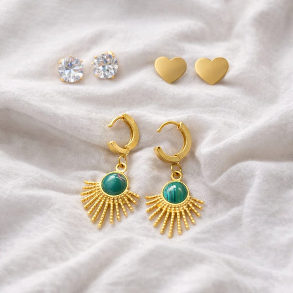 Emerald Gold Rays Earring Set