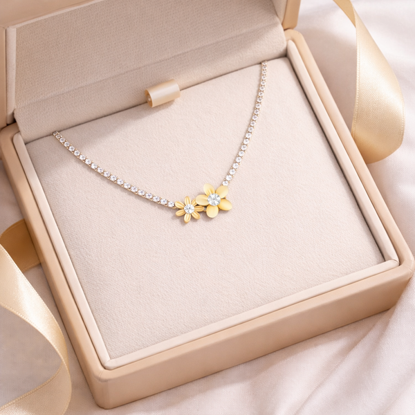 Gold flower rhinestone chain necklace