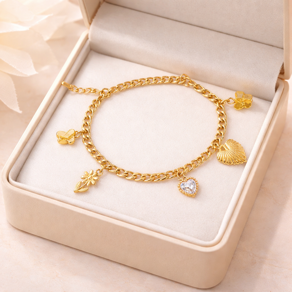 Heart Ray Chunky Charms Bracelet