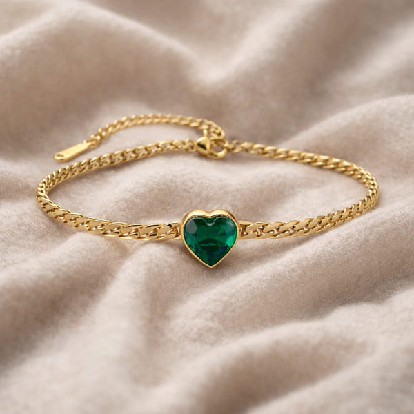 Twisted Chain Emerald Heart Bracelet