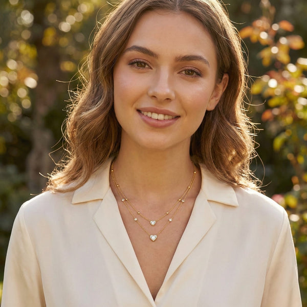 Double chain Stone Heart Necklace