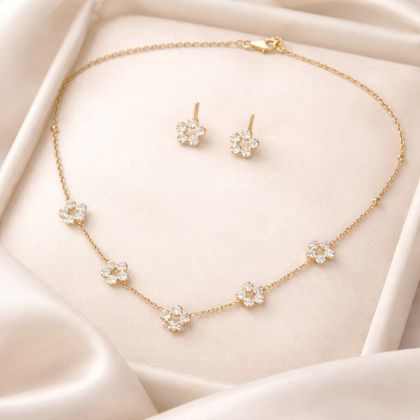 Crystal Flower Over Necklace with Earrings