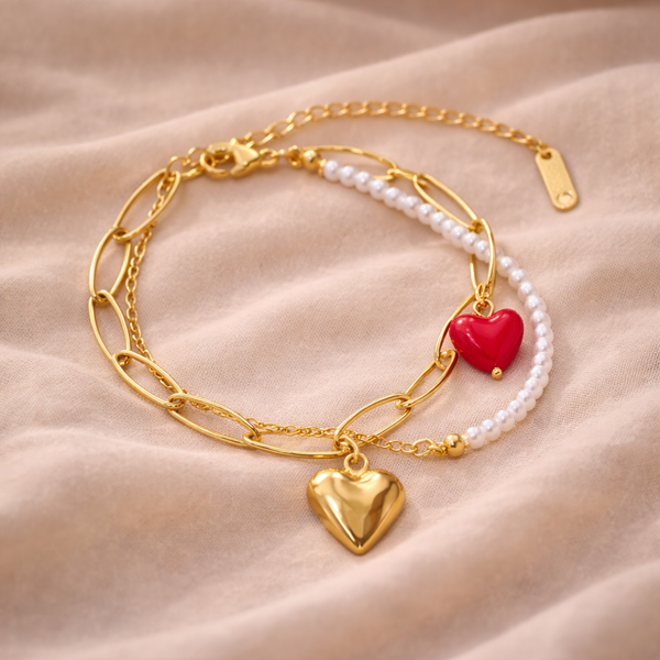 Red Gold Heart Pearl chain bracelet