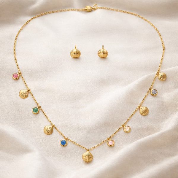 Rainbow Stone Shell Necklace with Earrings