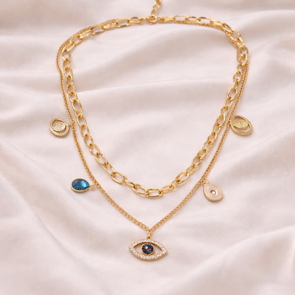 Double Chain Evil Eye Necklace